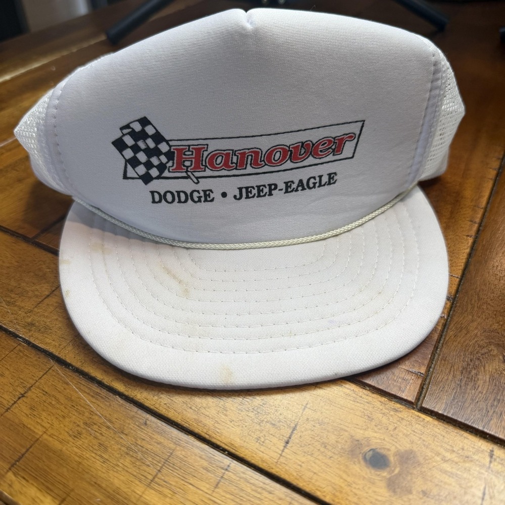 Vintage Hanover Dodge Jeep Eagle Hat Cap Snap Back White Mens One Size Trucker